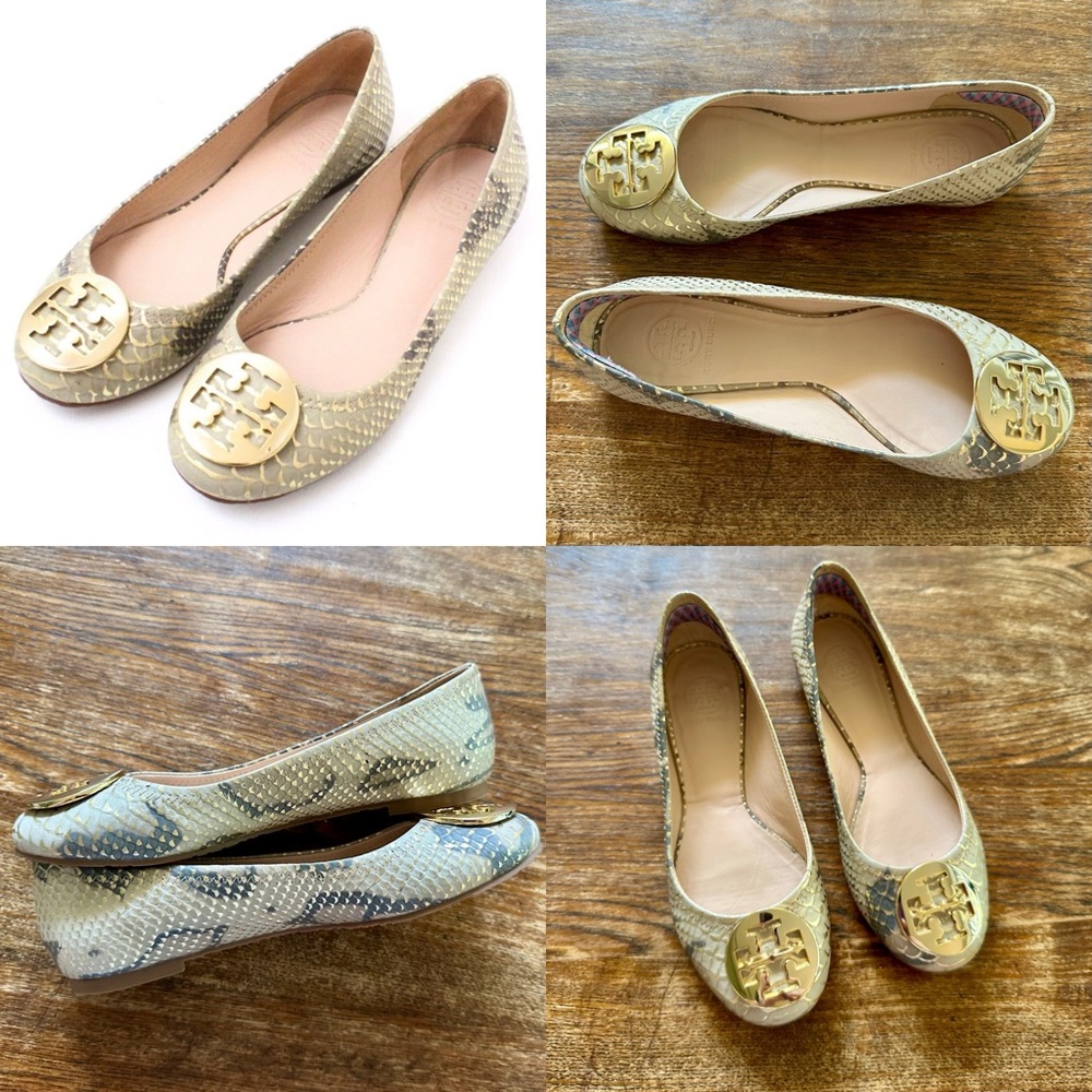 Tory Burch Reva Snake Skin Print Ballerina Flats Size 7